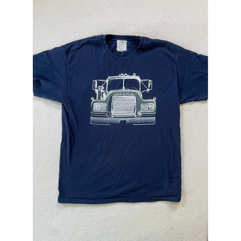Mack Truck R Model Mens Large Blue T-Shirt Bulldog Basics Hanes Authentic 90s